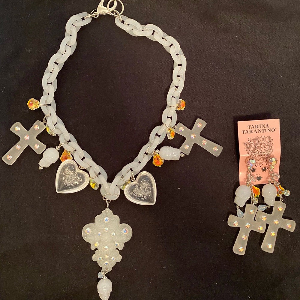 Tarina Tarantino Cross & Skulls Necklace & Earring
